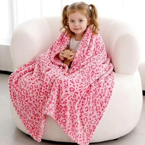 MIBOI Pink Leopard Blanket, Cute Small Pink Throw Blanket for Girls