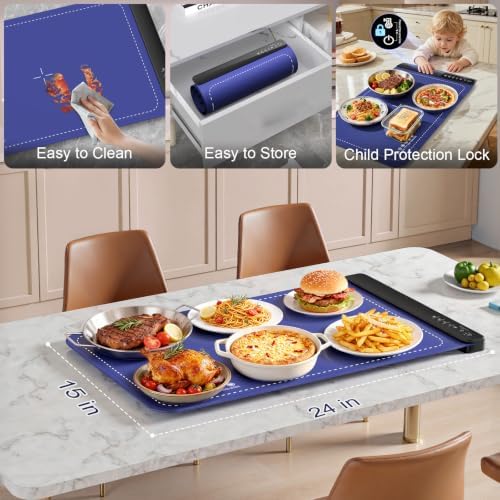 Warming Mat for Food,24x15Inch Warming Trays with 4 Temperature Levels