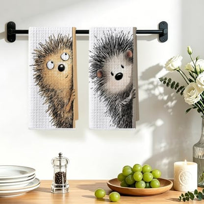 2 Pcs Funny Hedgehog Kitchen Towels, Hedgehog Gifts Reusable Dish