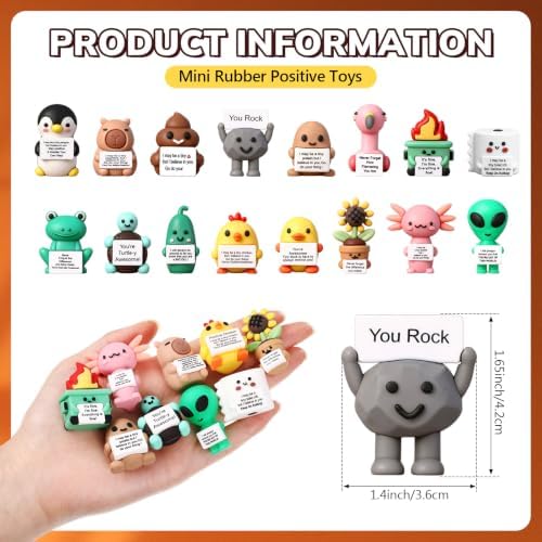 Gejoy 16 Pcs Mini Rubber You Rock Figures Positive Gifts, 16 Style