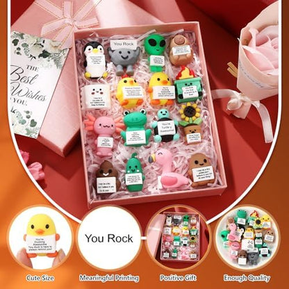 Gejoy 16 Pcs Mini Rubber You Rock Figures Positive Gifts, 16 Style