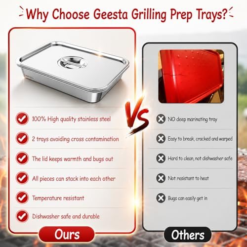 Geesta Grilling Prep and Serve Tays, Stainless Steel Large Capacity