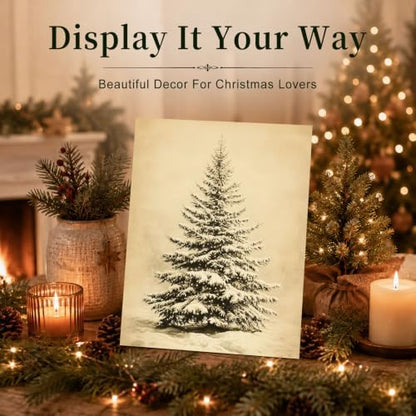 Christmas Wall Art, Vintage Christmas Tree Print, Rustic Winter Home