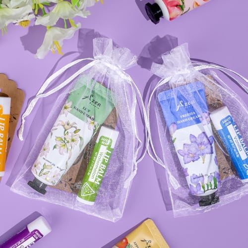 AZEN 16 Sets Bulk Gifts, Hand Cream and Lip Balm Bulk Set with Organza