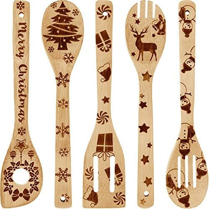 Boao 5 Pcs Christmas Wooden Spoons Set Christmas Kitchen Utensils