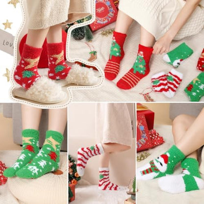 Trifabricy Fuzzy Socks, 5 Pairs Cute Chirstmas Fuzzy Socks for Women