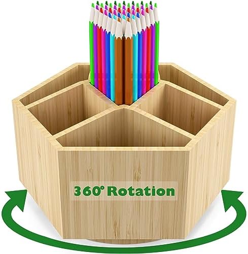 Bamboo Art Supply Organizer,Rotating Pencil Holder Back to School