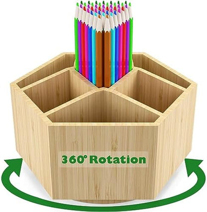 Bamboo Art Supply Organizer,Rotating Pencil Holder Back to School