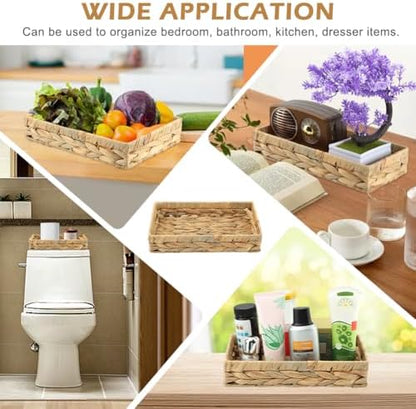 10 Inch Rattan Woven Bathroom Vanity Tray, Decorative Storage Tray