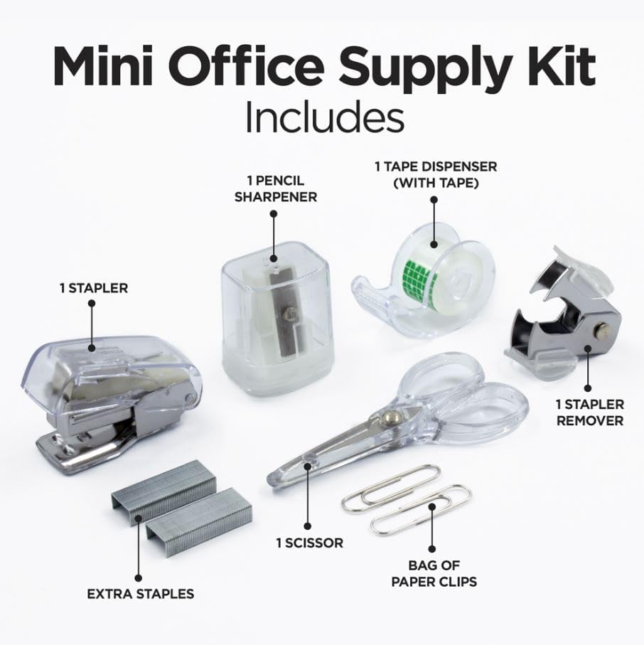 LD Clear Mini Office Supply Kit, Portable Case (Stapler, Scissors & More)