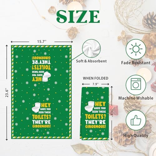 Funny Elf Christmas Towels, 2 Pack Holiday Bathroom Hand Towels, Buddy