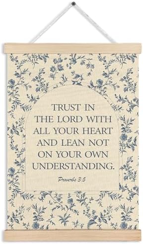 MKIJUHB Vintage Blue Floral Christian Scripture Wall Art Decor, Trust