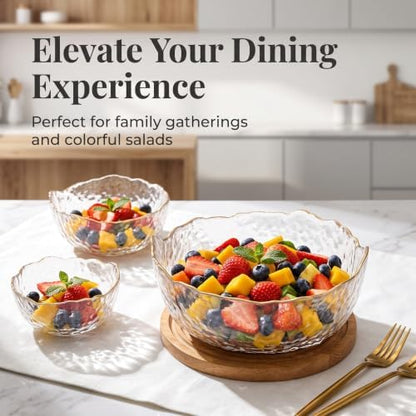 Glass Bowl for Salad Candy Fruit, Decorative Bowl-Crystal Clear Gold