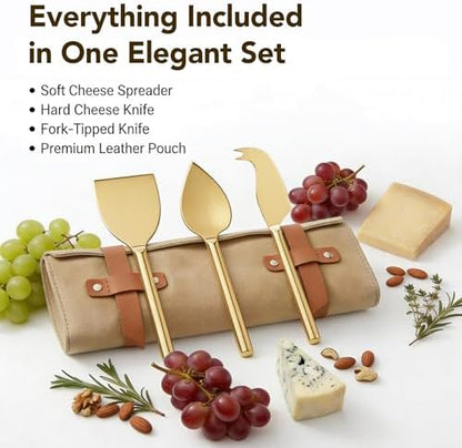 Cheese Knife Set for Charcuterie Board – 3-Piece Gold Stainless Steel