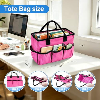 ZKOO Art Craft Organizer Tote Bag, Desktop Tote and Organizer Pink