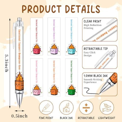 6 Pcs Emotional Support Dumpster Fire Pen Set – Funny Office Pens for