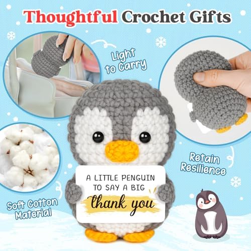 Thank You Gifts for Women Men - Cute Handmade Positive Crochet Penguin