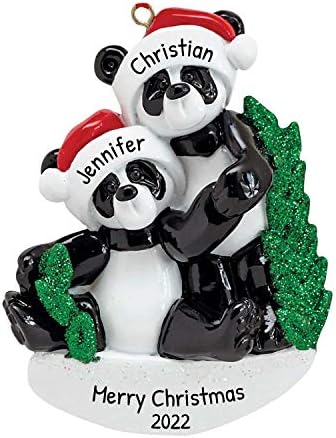 Personalized Our First Christmas Ornament 2026, Santa Hats Panda