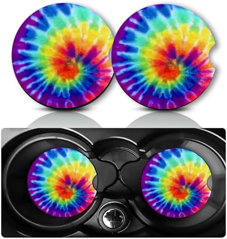 2Pcs Tie Dye Car Coasters,2.75" Neoprene Rubber Cars Cup Holder