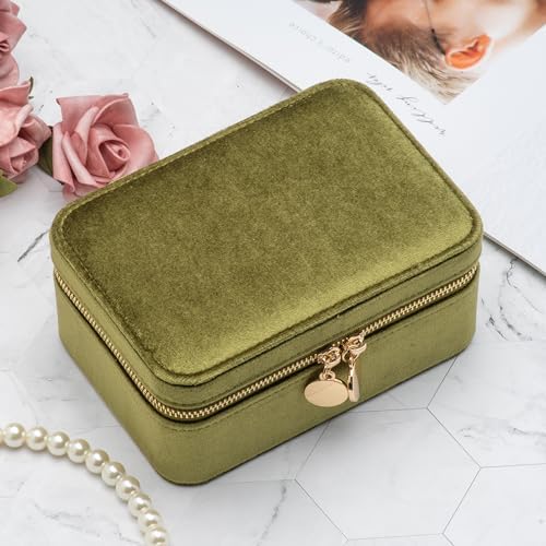 Velvet Travel Jewelry Organizer Box Storage Case with Zipper Around