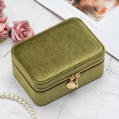 Velvet Travel Jewelry Organizer Box Storage Case with Zipper Around