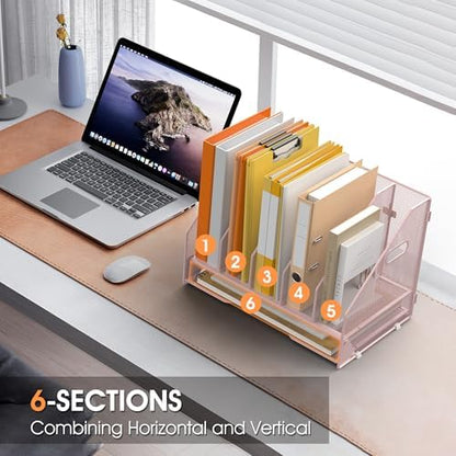 5 Vertical Mesh Desk Organizer with Paper Letter Tray, Pink