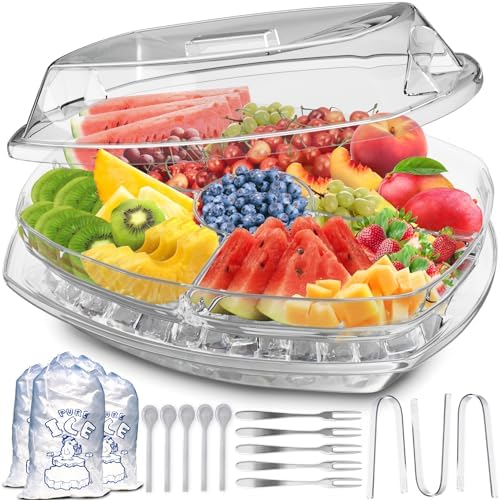 Ice Chilled Serving Tray for Parties, Fruit Tray with Ice Bottom