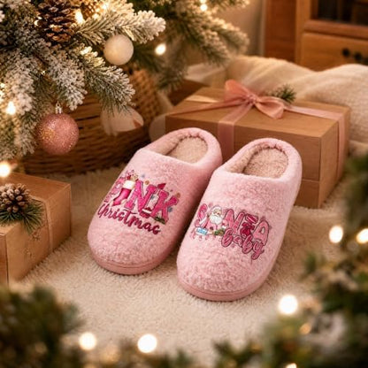 Women's Christmas Fuzzy House Slippers,Plush Warm Indoor Holiday Home