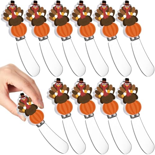 Sieral 10 Pcs Turkey Butter Knives Halloween Cheese Spreader Wooden