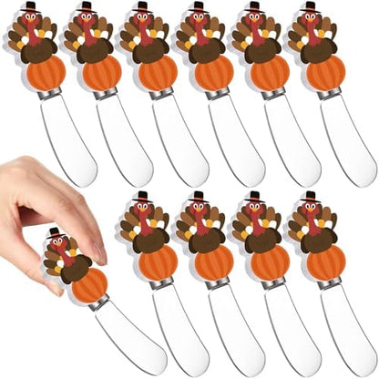 Sieral 10 Pcs Turkey Butter Knives Halloween Cheese Spreader Wooden