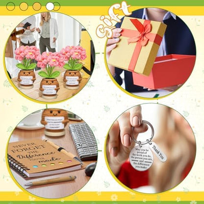 Wavwavw 4 Pcs Thank You Gift Set, Crochet Decor Keychain Notebook