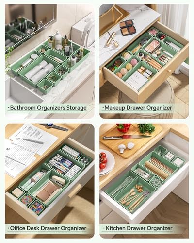 KEMETHY 25 PCS Plastic Drawer Organizers Set, 4 Sizes Vanity