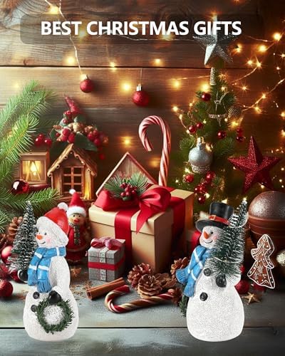 GoGnome Duo 5'' Resin Snowman Figurines with Lighted Christmas Tree