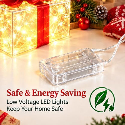 Set of 3 Christmas Lighted Gift Boxes, Pre-lit 60 LED Light Up Present