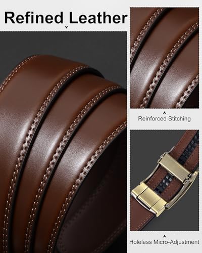 Ratchet Belts for Men Leather with Adjustable American Flag Buckle