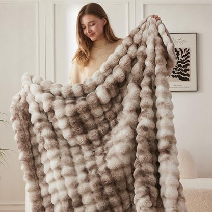COOVA Soft Bubble Faux Fur Throw Blanket, 50"x60", Tie-dye Brown