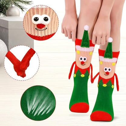 Itscolofy 4 Pairs Funny Christmas Socks, Magnetic Hand Holding Socks