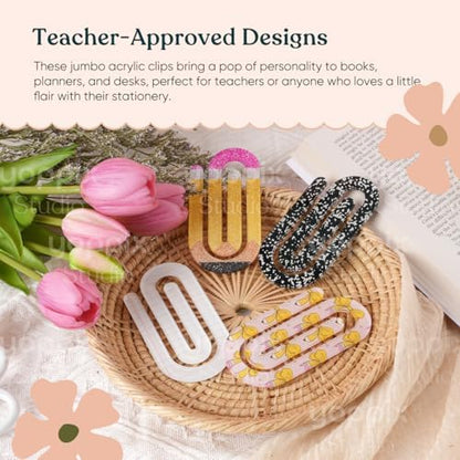 YOPPIX 12 Pcs Jumbo Teacher Acrylic Paper Clips Teacher Appreciation