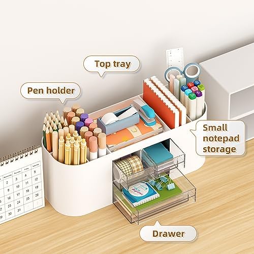 Marbrasse Desk Organizer Pen Holder for Desk with 3 Drawers