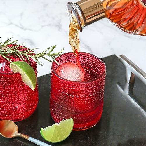 Kate Aspen Retro Arch Floral Red Drinking Glasses Set of 6, 10 oz