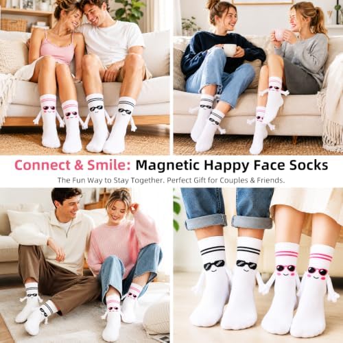 TUZELIYA 2 Pairs Magnetic Holding Hands Cotton Socks for Women Men