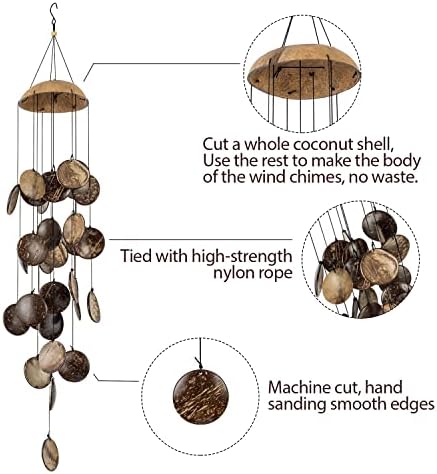 Coconut Shell Wind Chimes Outdoor, Handmade Wooden Wind Chimes Bamboo