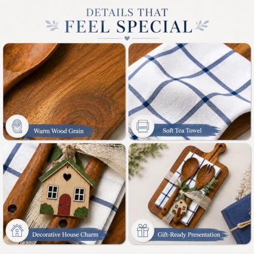 Housewarming Gift Wooden Cutting Board Set with Utensils and Napkin