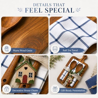 Housewarming Gift Wooden Cutting Board Set with Utensils and Napkin