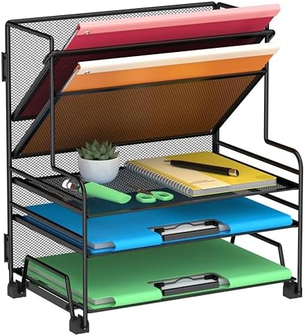 Desk File Organizer, 3-Tier Letter Tray Paper Organizer and 2-Pocket