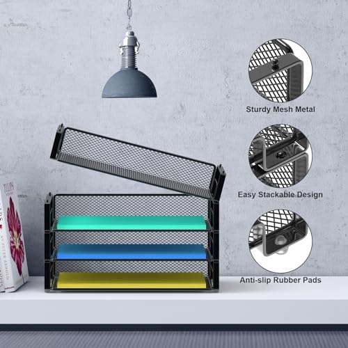 Samstar 4 Pack Stackable Letter Paper Tray, Desk File Organizer Paper