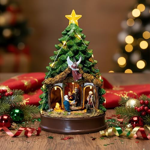 Christmas Tree Lighted Animated Rotating Adoration of The Magi