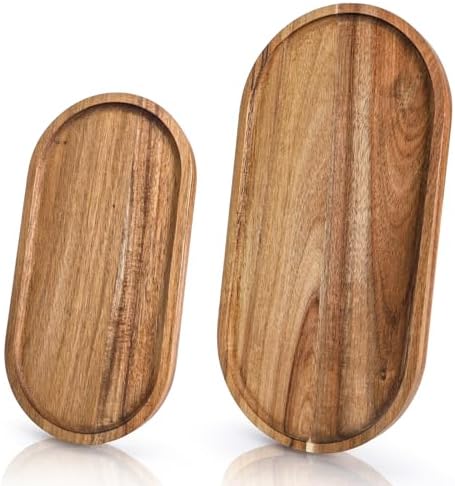 Elsjoy Set of 2 Acacia Wood Serving Trays, Long Wooden Serving Platter
