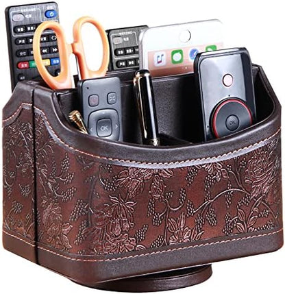 PU Leather 360° Rotatable Remote Control Holder,Nightstand TV Remote