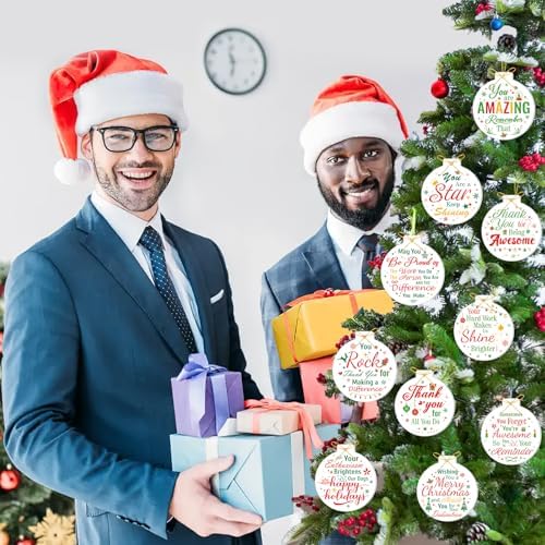 HOWAF 10pcs Employee Christmas Thank You Ornament for Coworkers